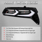 2014-2019 Chevrolet Corvette C7 Sequential LED Turn Signal C8-Style Tail Lights (Black Housing / Clear Lens)