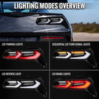 2014-2019 Chevrolet Corvette C7 Sequential LED Turn Signal C8-Style Tail Lights (Black Housing / Clear Lens)