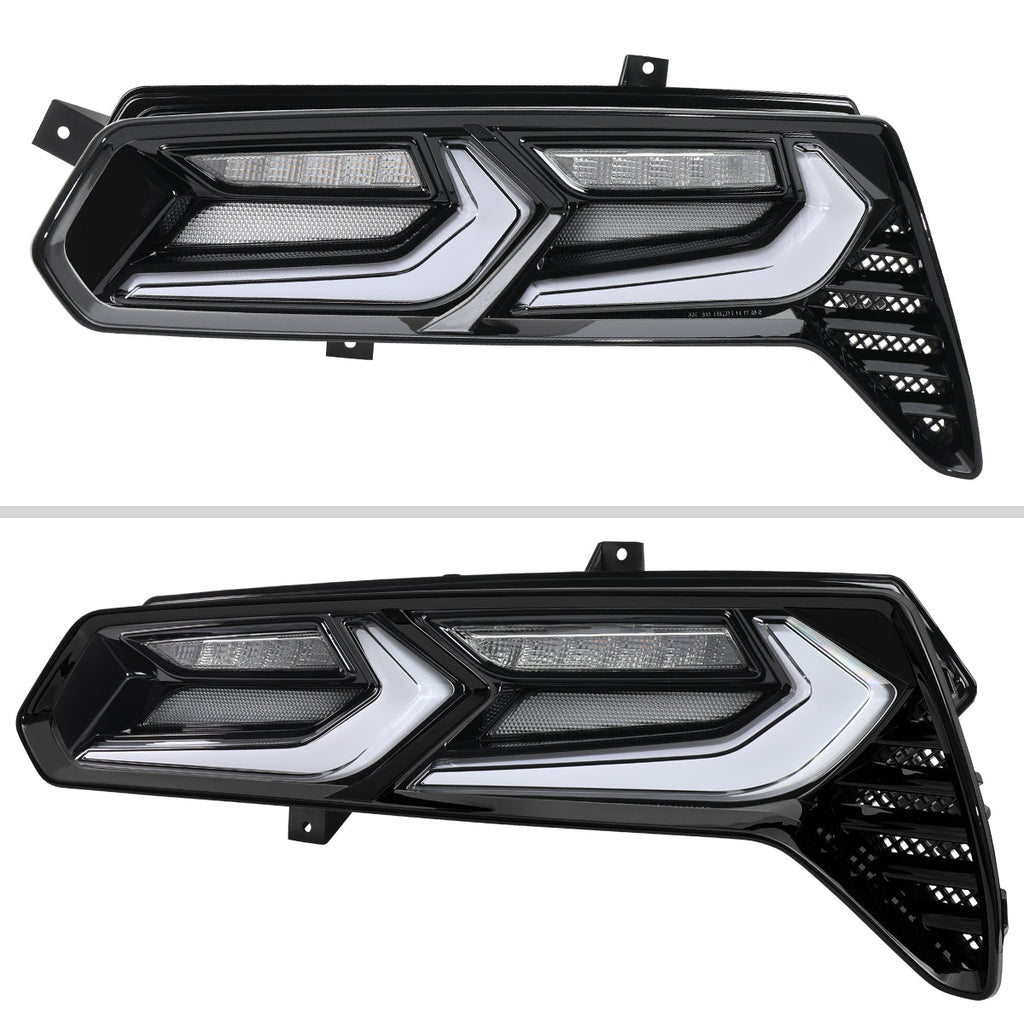 2014-2019 Chevrolet Corvette C7 Sequential LED Turn Signal C8-Style Tail Lights (Black Housing / Clear Lens)