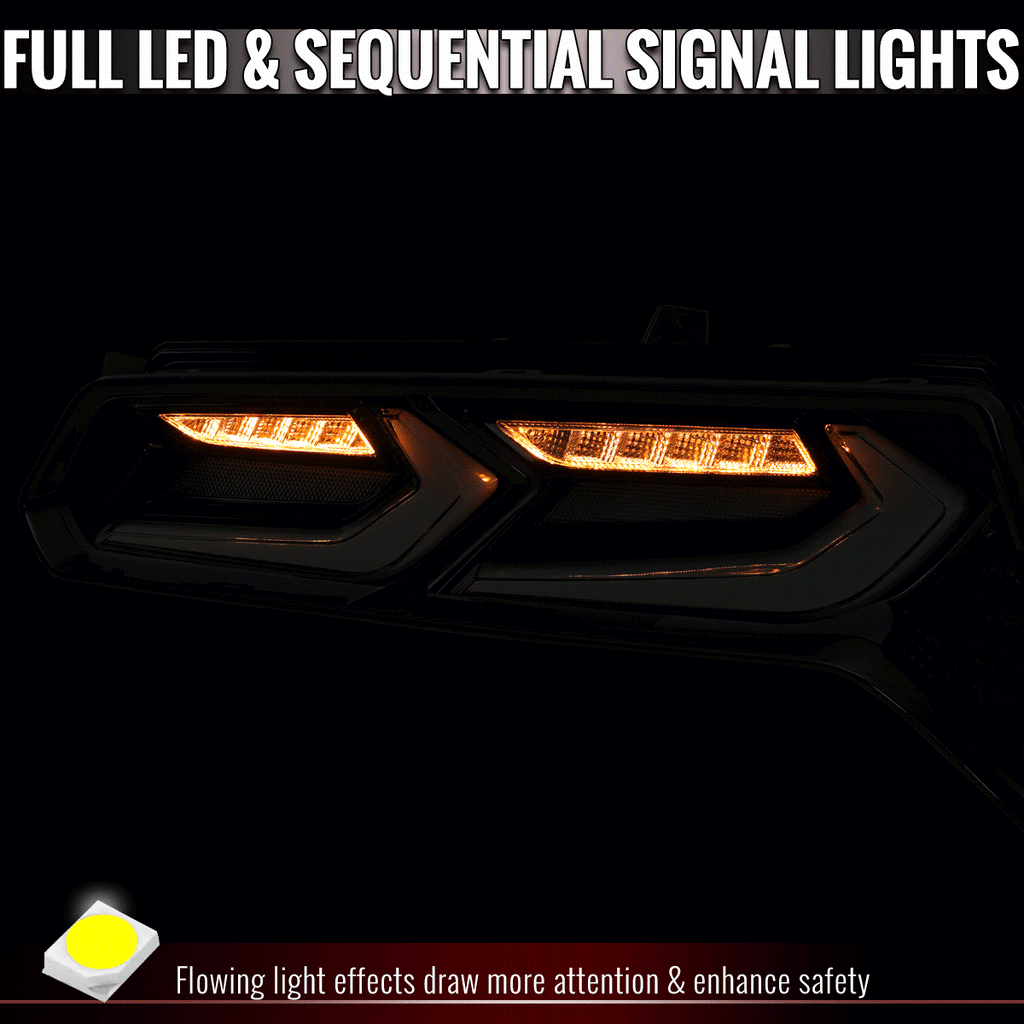 2014-2019 Chevrolet Corvette C7 Sequential LED Turn Signal C8-Style Tail Lights (Black Housing / Smoked Lens)