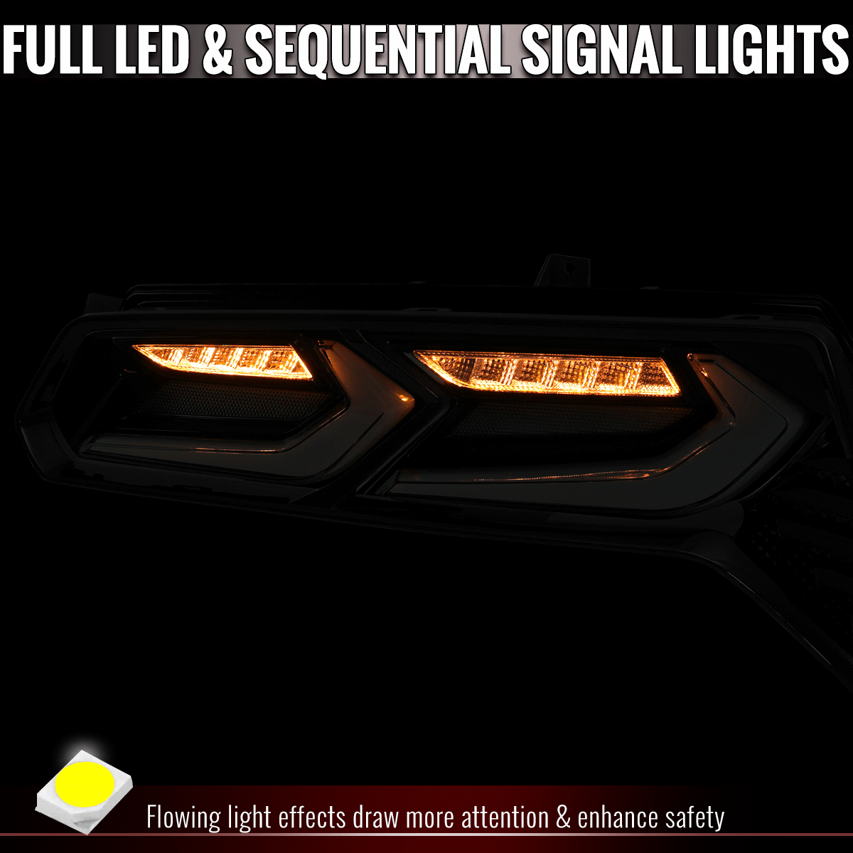 2014-2019 Chevrolet Corvette C7 Sequential LED Turn Signal C8-Style Tail Lights (Black Housing / Smoked Lens)