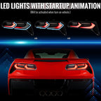 2014-2019 Chevrolet Corvette C7 Sequential LED Turn Signal C8-Style Tail Lights (Black Housing / Smoked Lens)