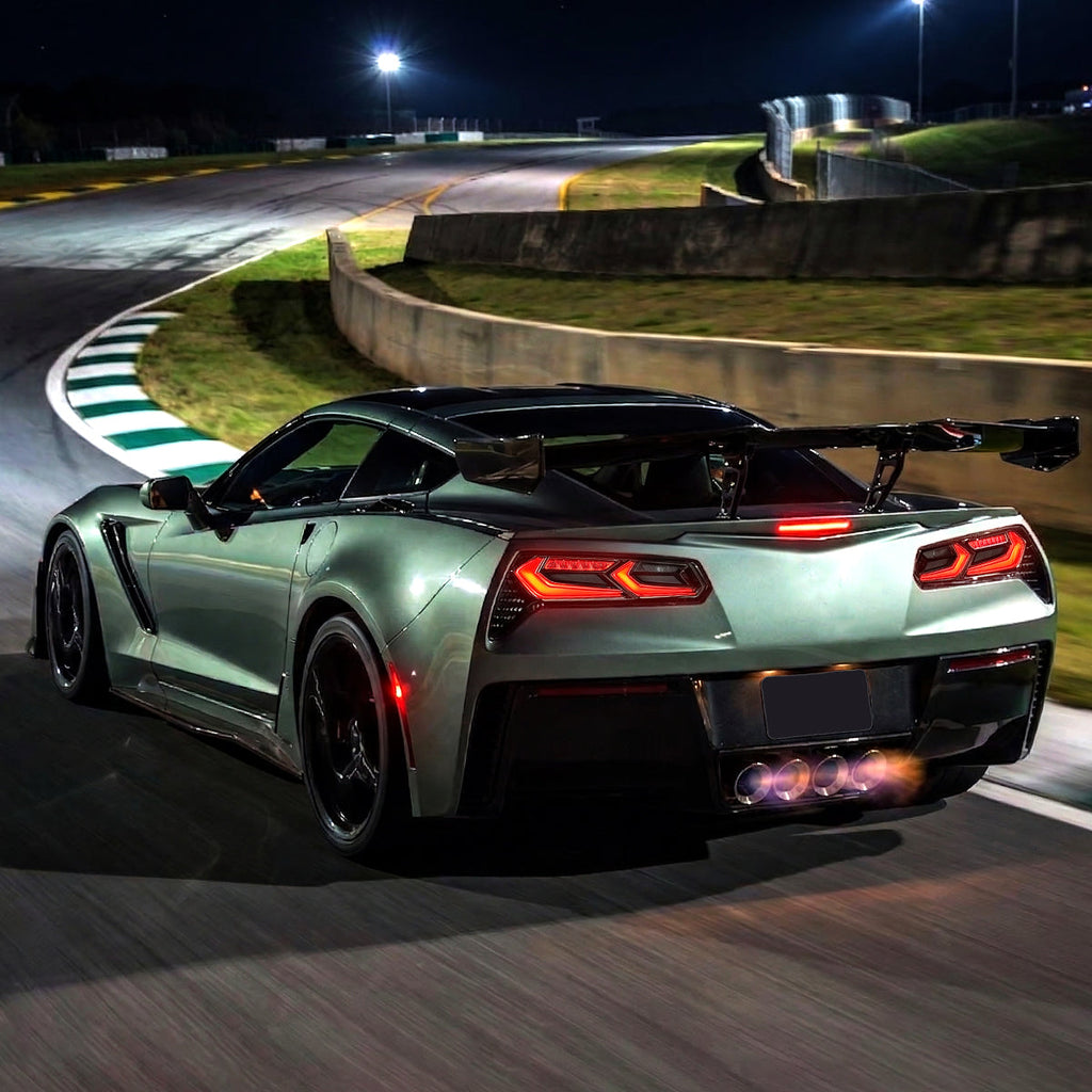 2014-2019 Chevrolet Corvette C7 Sequential LED Turn Signal C8-Style Tail Lights (Black Housing / Smoked Lens)