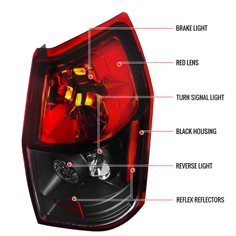 2005-2008 Dodge Magnum Tail Lights (Matte Black Housing / Red Clear Lens)