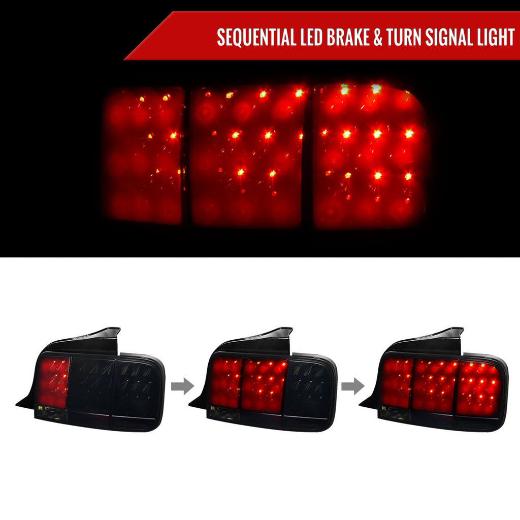 2005-2009 Ford Mustang S197 Sequential LED Tail Lights (Glossy Black Housing / Smoked Lens)