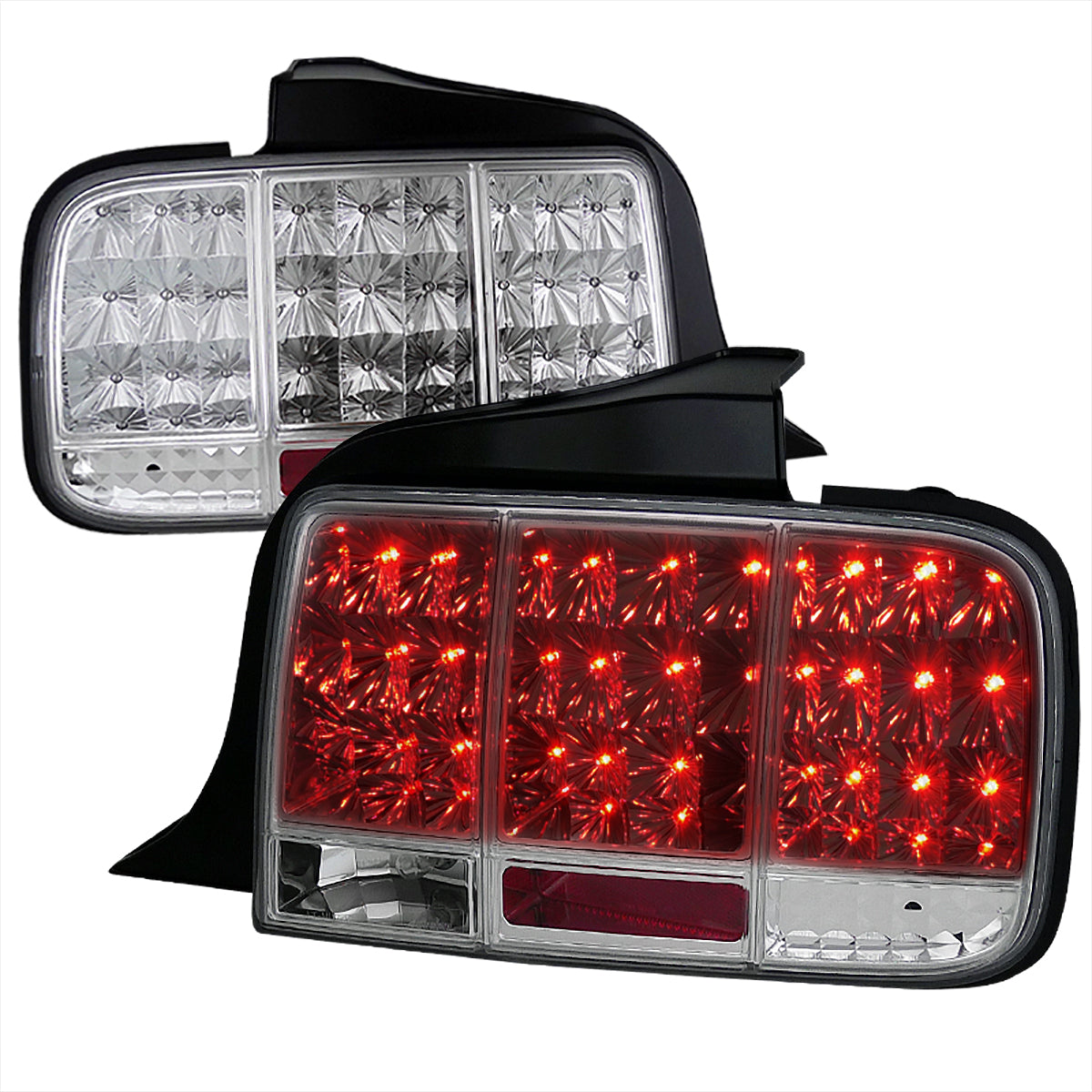 2005-2009 Ford Mustang S197 Sequential LED Tail Lights (Chrome Housing / Clear Lens)