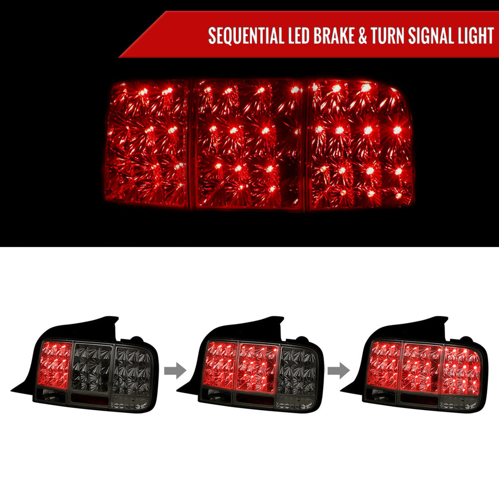 2005-2009 Ford Mustang S197 Sequential LED Tail Lights (Chrome Housing / Smoked Lens)