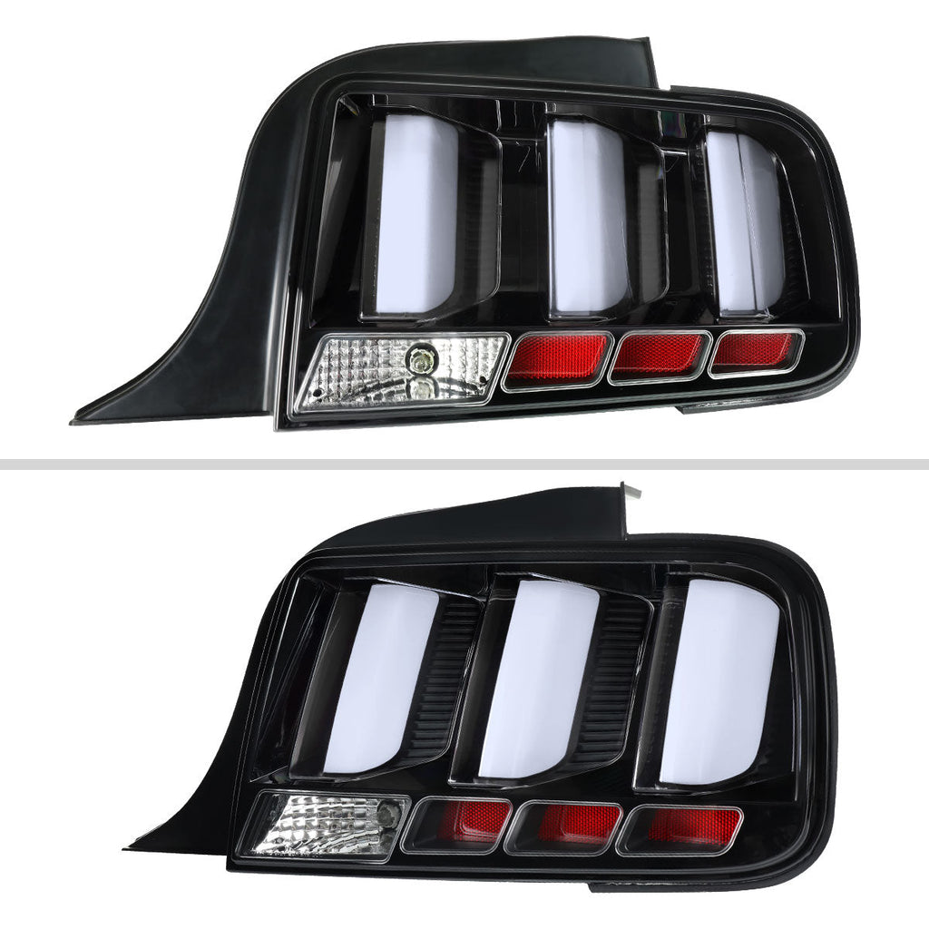 2005-2009 Ford Mustang S197 LED Tail Brake Signal Lights (Black Housing / Clear Lens / White Bars)