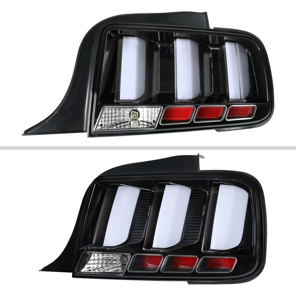 2005-2009 Ford Mustang S197 LED Tail Brake Signal Lights (Black Housing / Clear Lens / White Bars)