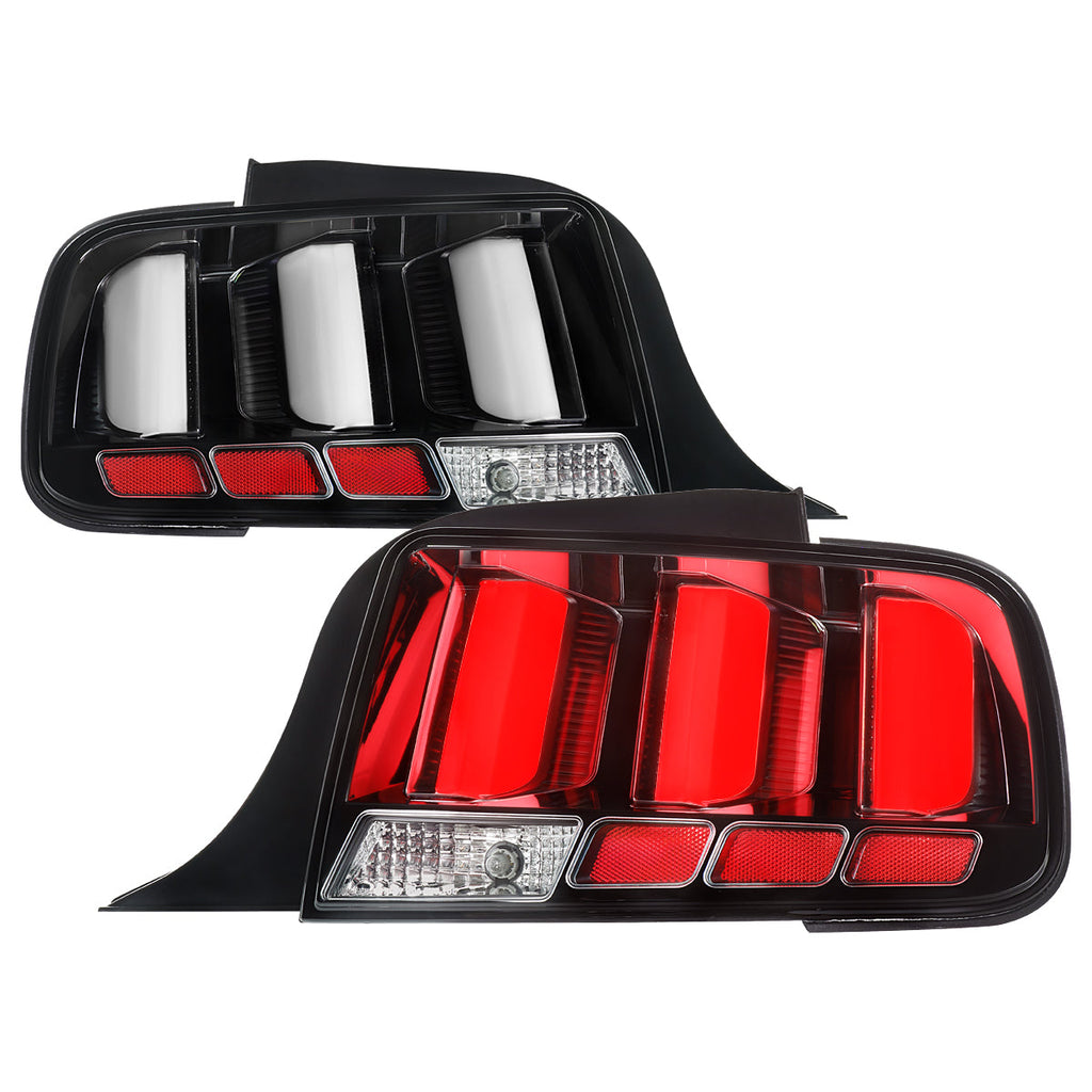 2005-2009 Ford Mustang S197 LED Tail Brake Signal Lights (Black Housing / Clear Lens / White Bars)