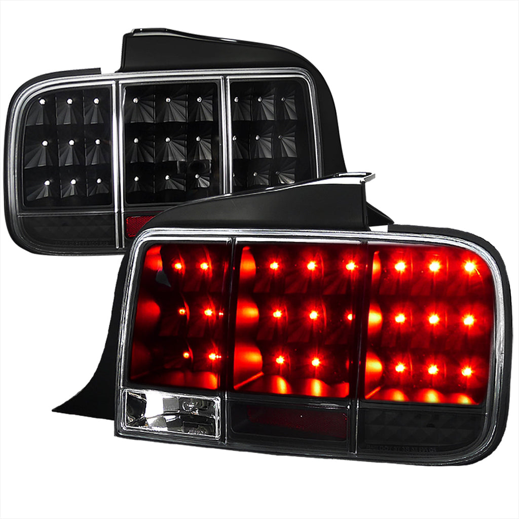 2005-2009 Ford Mustang S197 Sequential LED Tail Lights (Matte Black Housing / Clear Lens)