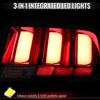 2005-2009 Ford Mustang S197 LED Tail Brake Signal Lights (Black Housing / Clear Lens / Red Bars)