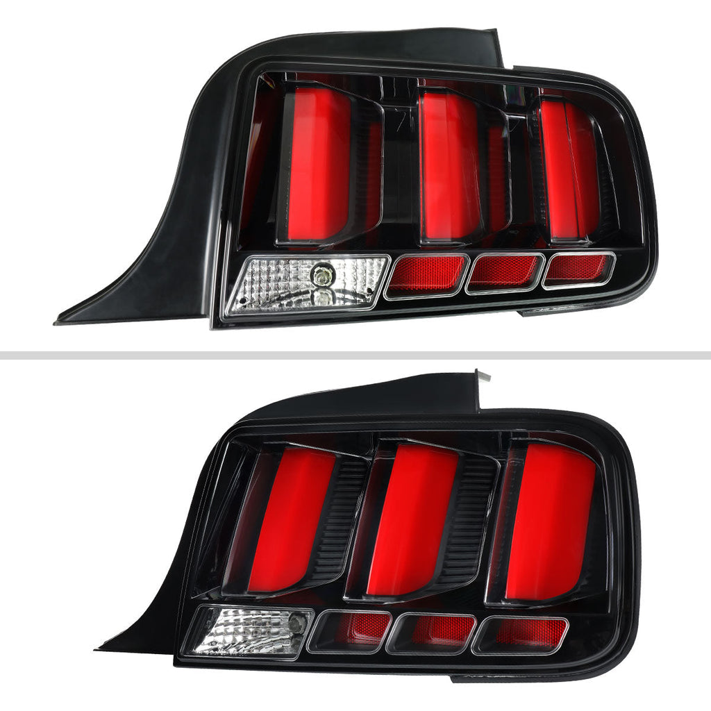2005-2009 Ford Mustang S197 LED Tail Brake Signal Lights (Black Housing / Clear Lens / Red Bars)