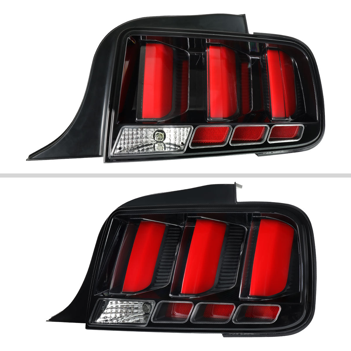 2005-2009 Ford Mustang S197 LED Tail Brake Signal Lights (Black Housing / Clear Lens / Red Bars)