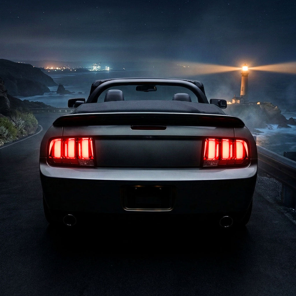2005-2009 Ford Mustang S197 LED Tail Brake Signal Lights (Black Housing / Clear Lens / Red Bars)