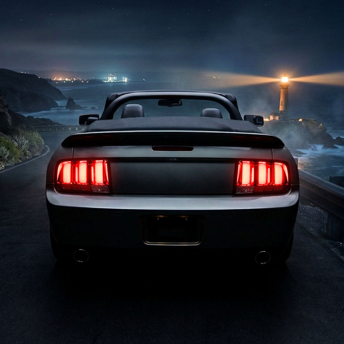 2005-2009 Ford Mustang S197 LED Tail Brake Signal Lights (Black Housing / Clear Lens / Red Bars)