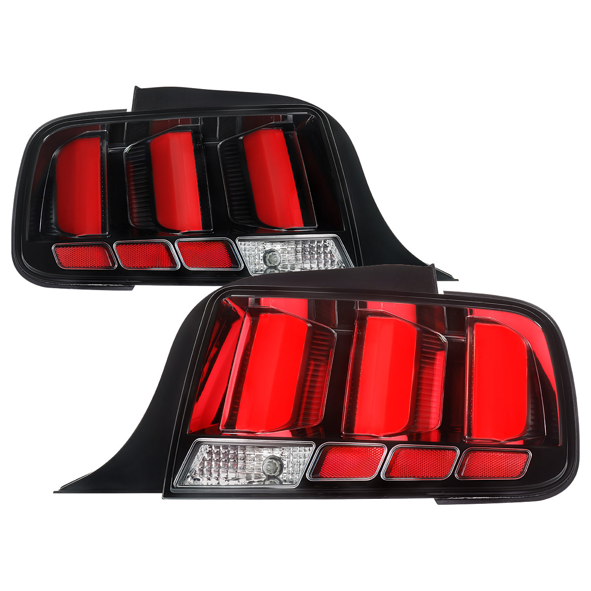 2005-2009 Ford Mustang S197 LED Tail Brake Signal Lights (Black Housing / Clear Lens / Red Bars)