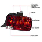 2005-2009 Ford Mustang S197 Sequential Tail Lights (Chrome Housing / Red Lens)