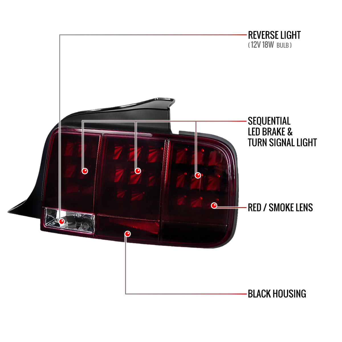 2005-2009 Ford Mustang S197 Sequential LED Tail Lights (Chrome Housing / Red Smoked Lens)