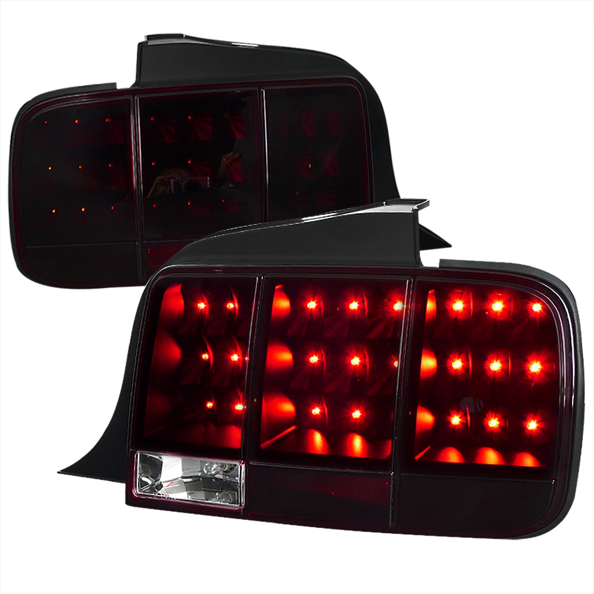 2005-2009 Ford Mustang S197 Sequential LED Tail Lights (Chrome Housing / Red Smoked Lens)
