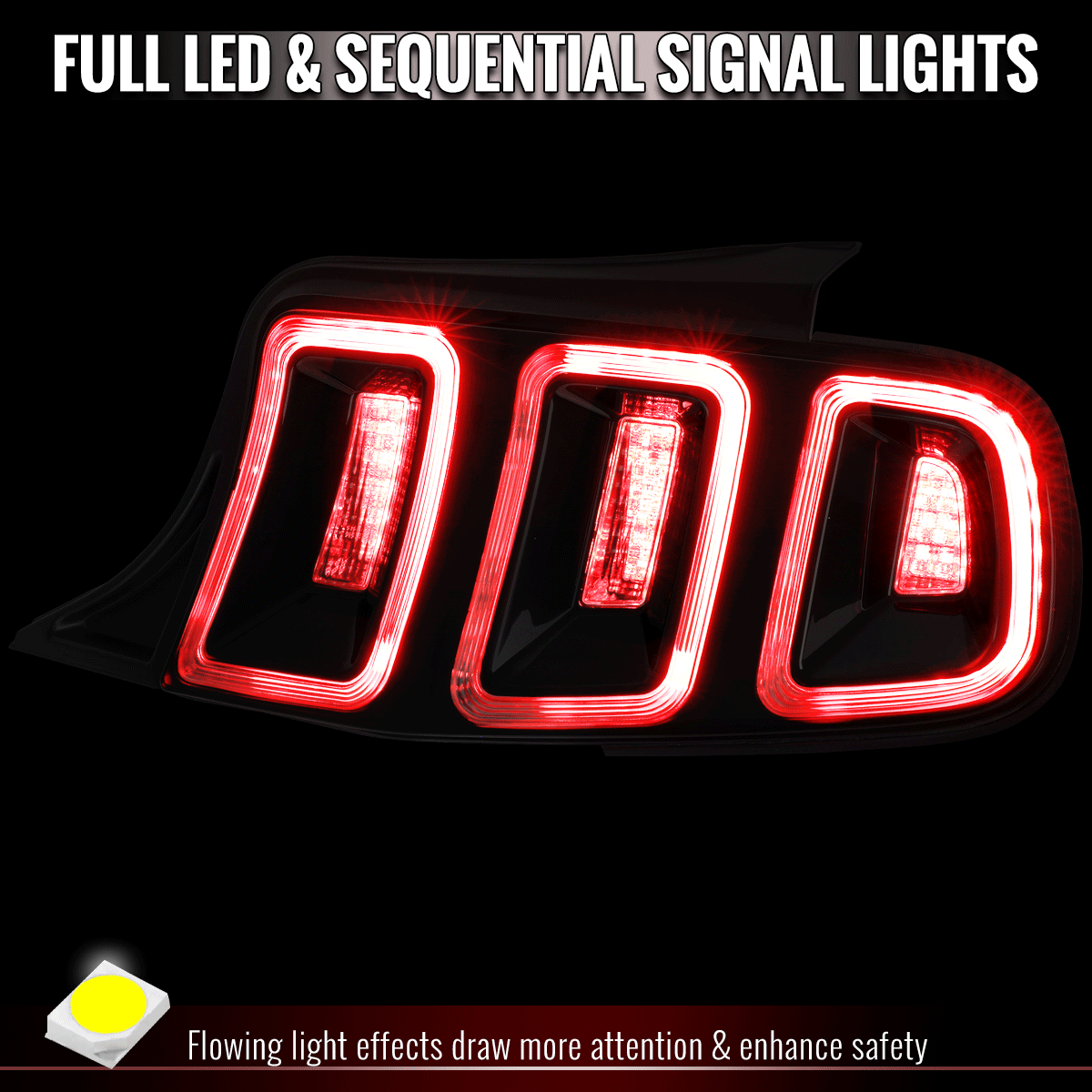 2010-2012 Ford Mustang S197 Base GT Red Tail Lights w/ Sequential LED Turn Signal (Black Housing / Clear Lens)