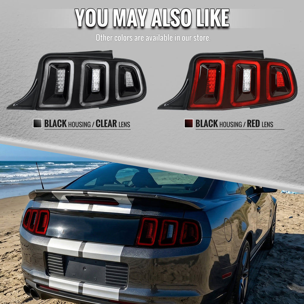 2010-2012 Ford Mustang S197 Base GT Red Tail Lights w/ Sequential LED Turn Signal (Black Housing / Clear Lens)
