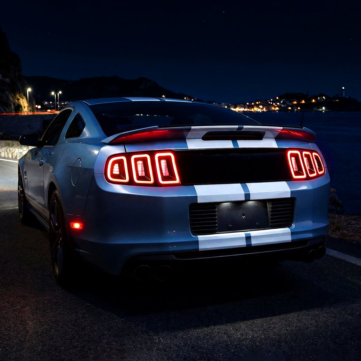 2010-2012 Ford Mustang S197 Base GT Red Tail Lights w/ Sequential LED Turn Signal (Black Housing / Clear Lens)