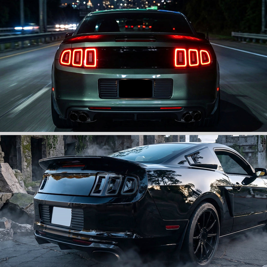 2010-2012 Ford Mustang S197 Base GT Red Tail Lights w/ Sequential LED Turn Signal (Black Housing / Clear Lens)