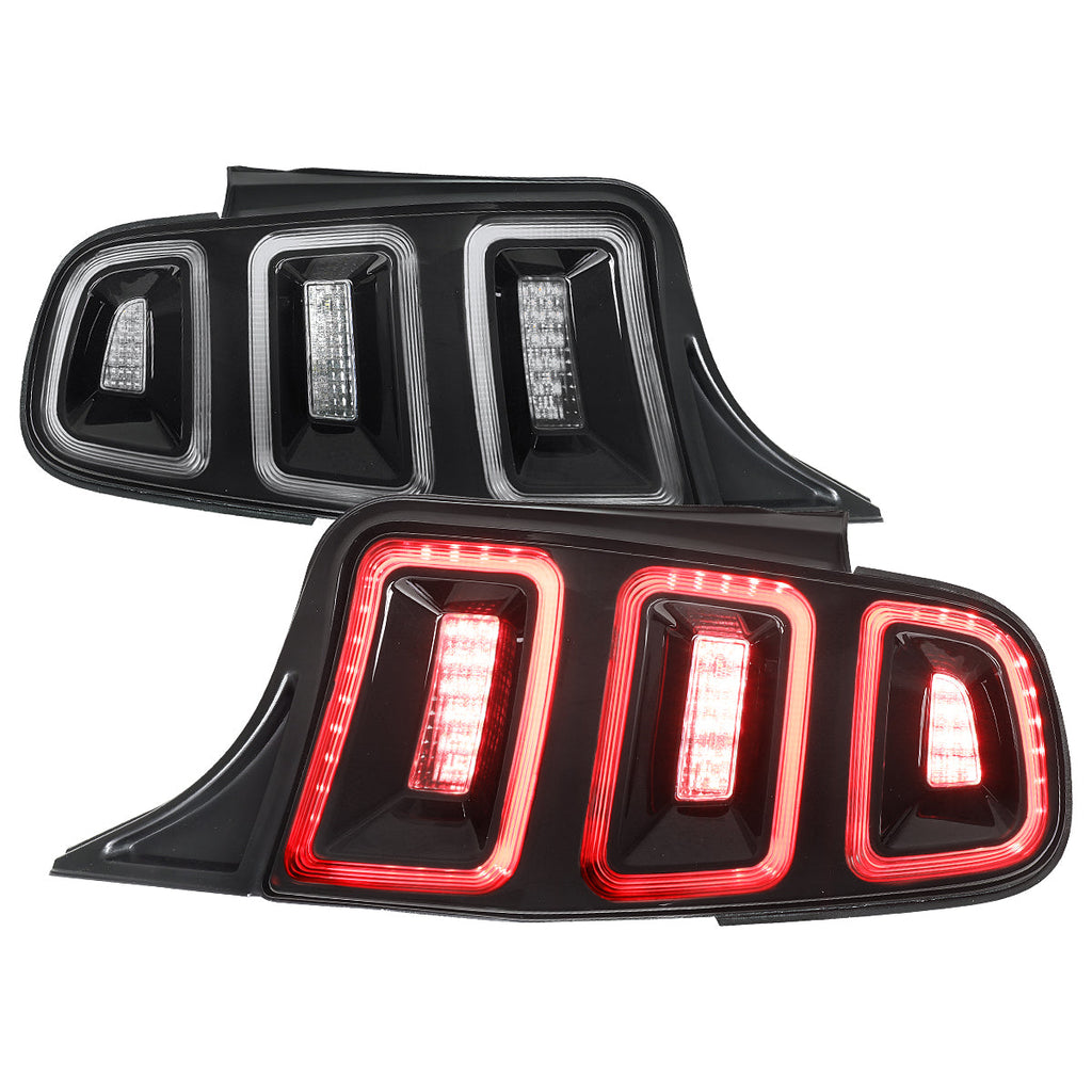 2010-2012 Ford Mustang S197 Base GT Red Tail Lights w/ Sequential LED Turn Signal (Black Housing / Clear Lens)