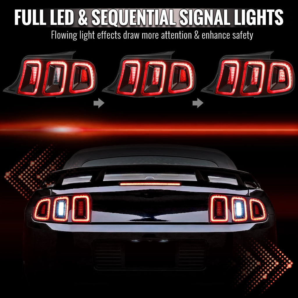 2010-2012 Ford Mustang S197 Base GT Red Tail Lights w/ Sequential LED Turn Signal (Black Housing / Red Lens)