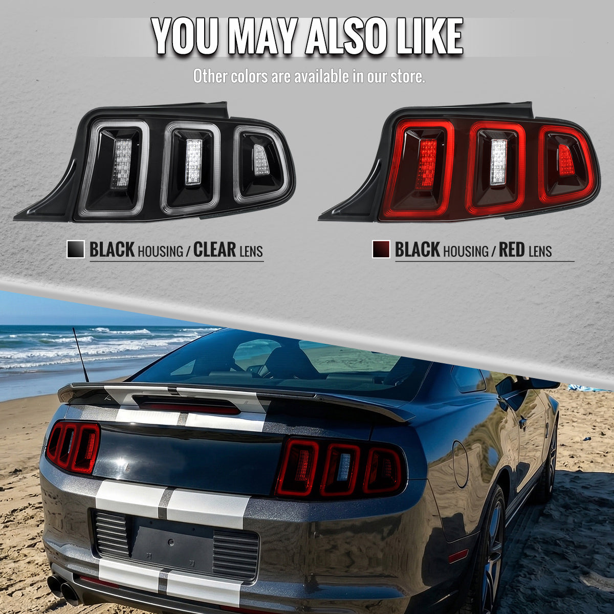 2010-2012 Ford Mustang S197 Base GT Red Tail Lights w/ Sequential LED Turn Signal (Black Housing / Red Lens)