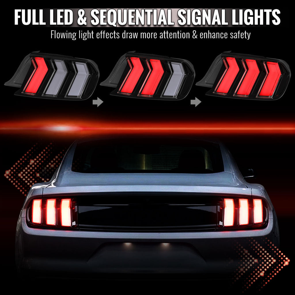 2015-2023 Ford Mustang S550 Sequential LED Turn Signal Tail Lights (Black Housing / Smoked Lens)