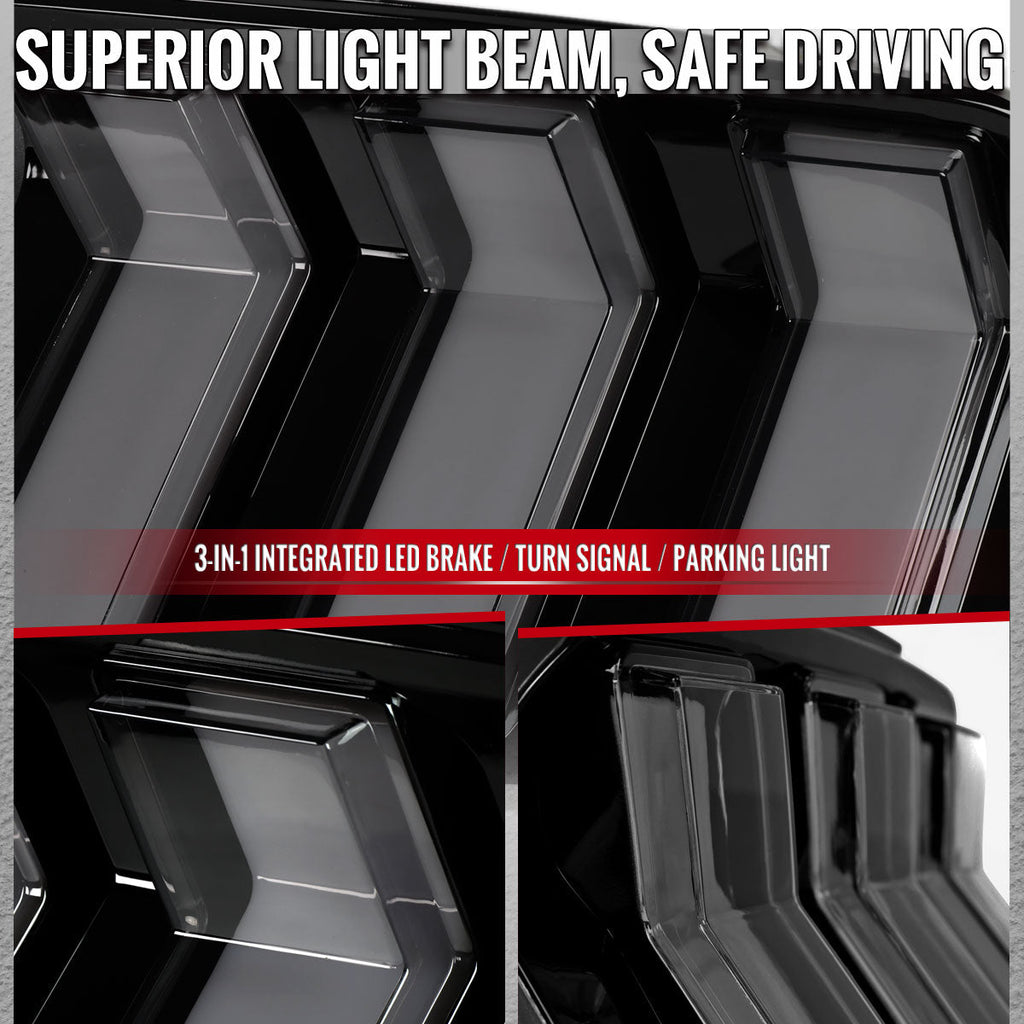 2015-2023 Ford Mustang S550 Sequential LED Turn Signal Tail Lights (Black Housing / Smoked Lens)