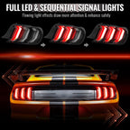 2015-2023 Ford Mustang S550 Sequential LED Turn Signal Euro Tail Lights (Black Housing / Smoked Lens)