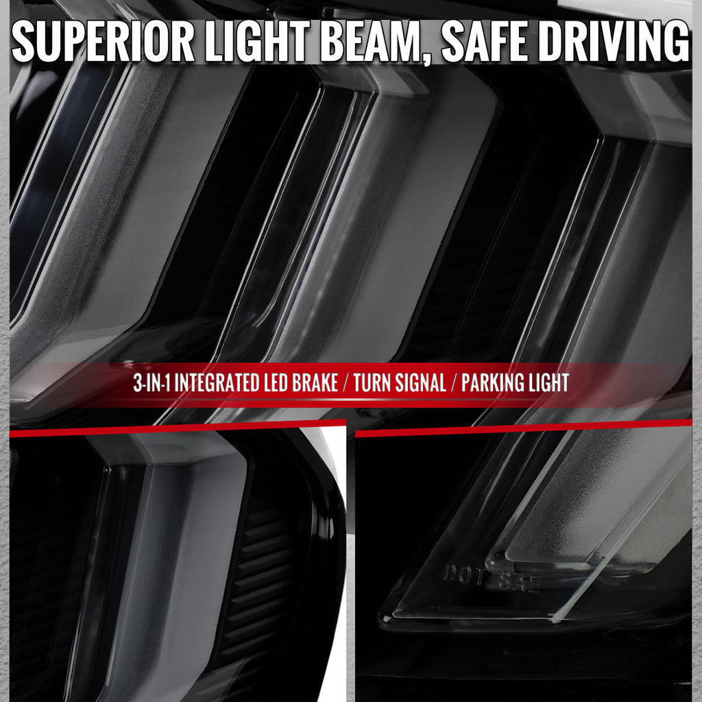 2015-2023 Ford Mustang S550 Sequential LED Turn Signal Euro Tail Lights (Black Housing / Smoked Lens)