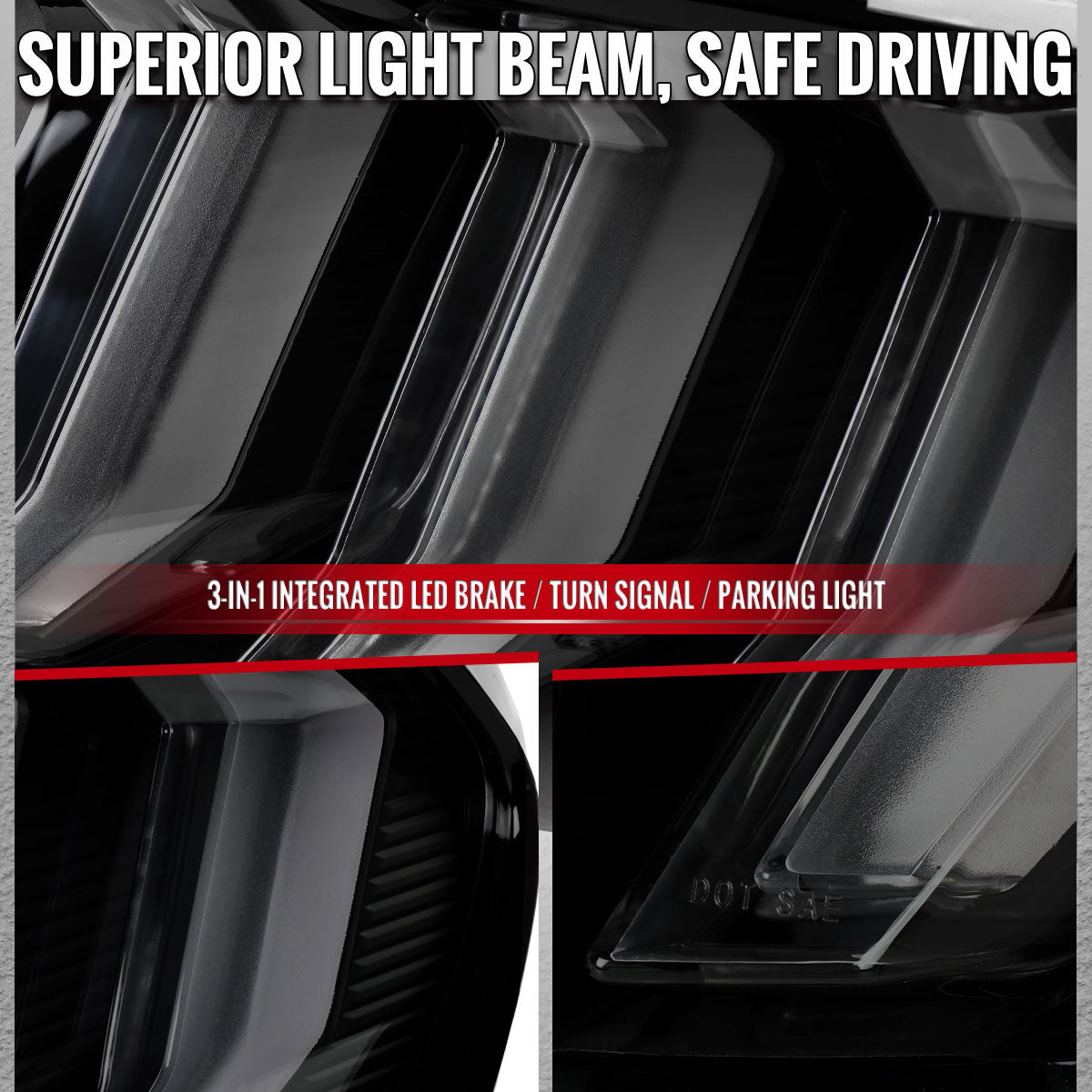 2015-2023 Ford Mustang S550 Sequential LED Turn Signal Euro Tail Lights (Black Housing / Smoked Lens)