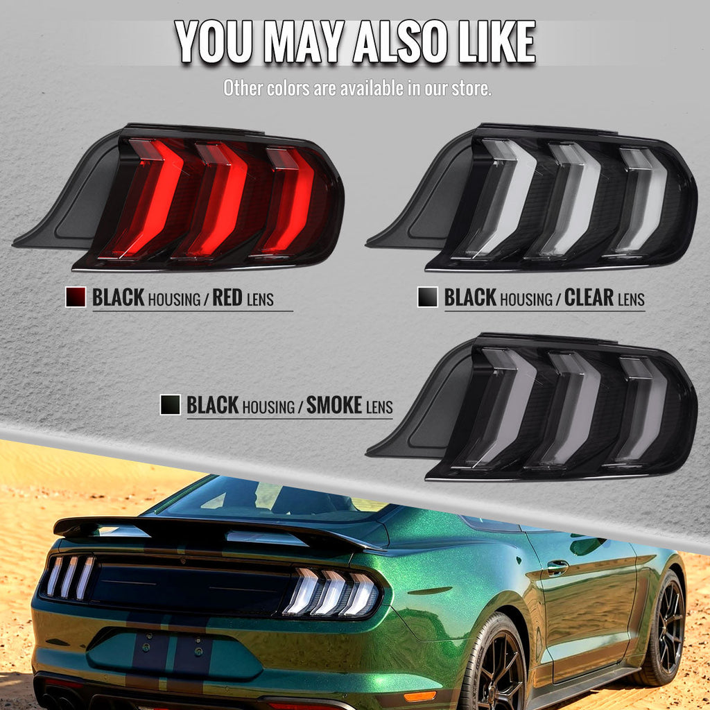 2015-2023 Ford Mustang S550 Sequential LED Turn Signal Euro Tail Lights (Black Housing / Smoked Lens)