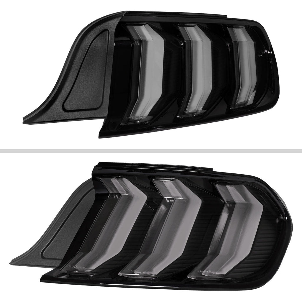 2015-2023 Ford Mustang S550 Sequential LED Turn Signal Euro Tail Lights (Black Housing / Smoked Lens)