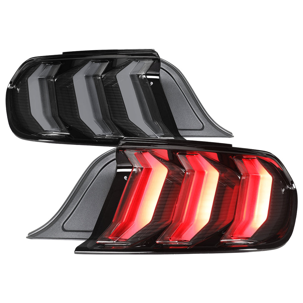 2015-2023 Ford Mustang S550 Sequential LED Turn Signal Euro Tail Lights (Black Housing / Smoked Lens)