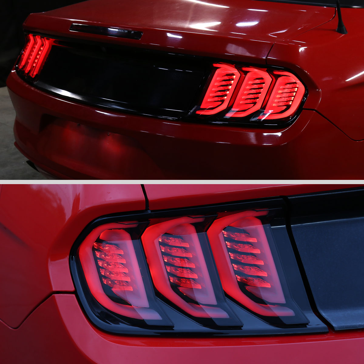 2015-2023 Ford Mustang S550 Sequential Signal LED Tail Lights (Glossy Black Housing / Smoked Lens)