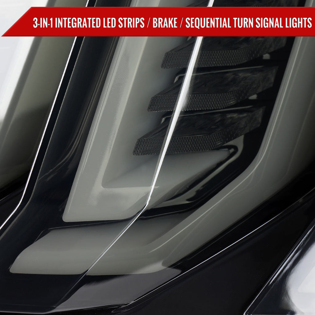 2015-2023 Ford Mustang S550 Sequential Signal LED Tail Lights (Glossy Black Housing / Smoked Lens)