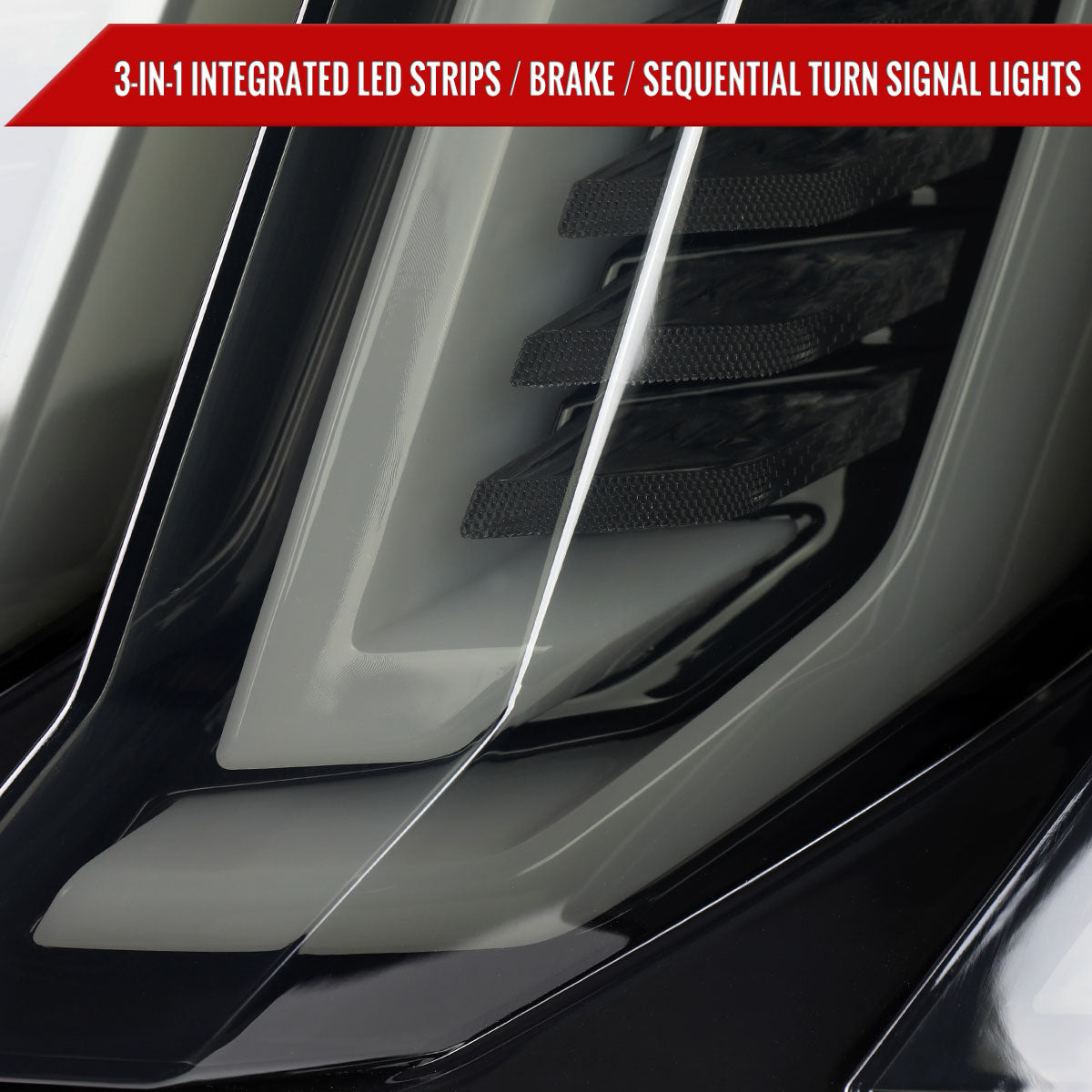 2015-2023 Ford Mustang S550 Sequential Signal LED Tail Lights (Glossy Black Housing / Smoked Lens)