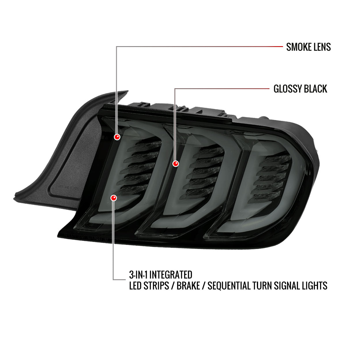 2015-2023 Ford Mustang S550 Sequential Signal LED Tail Lights (Glossy Black Housing / Smoked Lens)