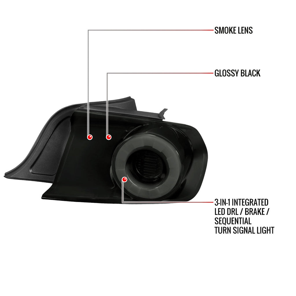 2015-2022 Ford Mustang S550 Coupe/Convertible LED Tail Lights (Glossy Black Housing / Smoked Lens)