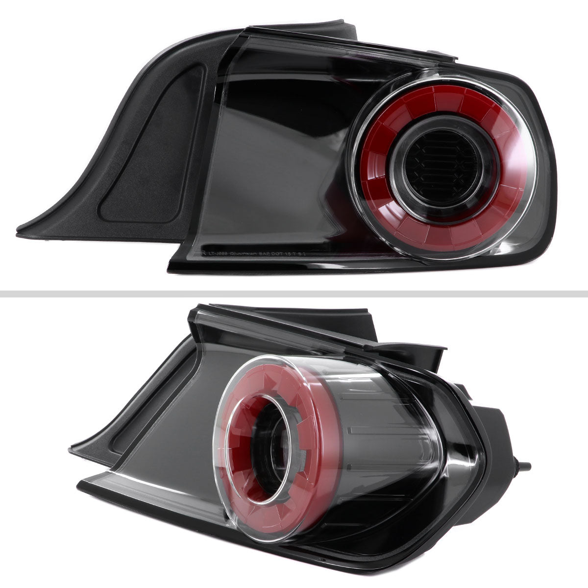 2015-2022 Ford Mustang S550 Coupe/Convertible Red LED Bar Tail Lights (Glossy Black Housing / Clear Lens)