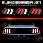 2015-2023 Ford Mustang S550 Sequential LED Turn Signal Tail Lights (Black Housing / Clear Lens)