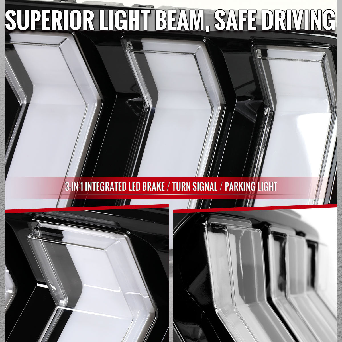 2015-2023 Ford Mustang S550 Sequential LED Turn Signal Tail Lights (Black Housing / Clear Lens)