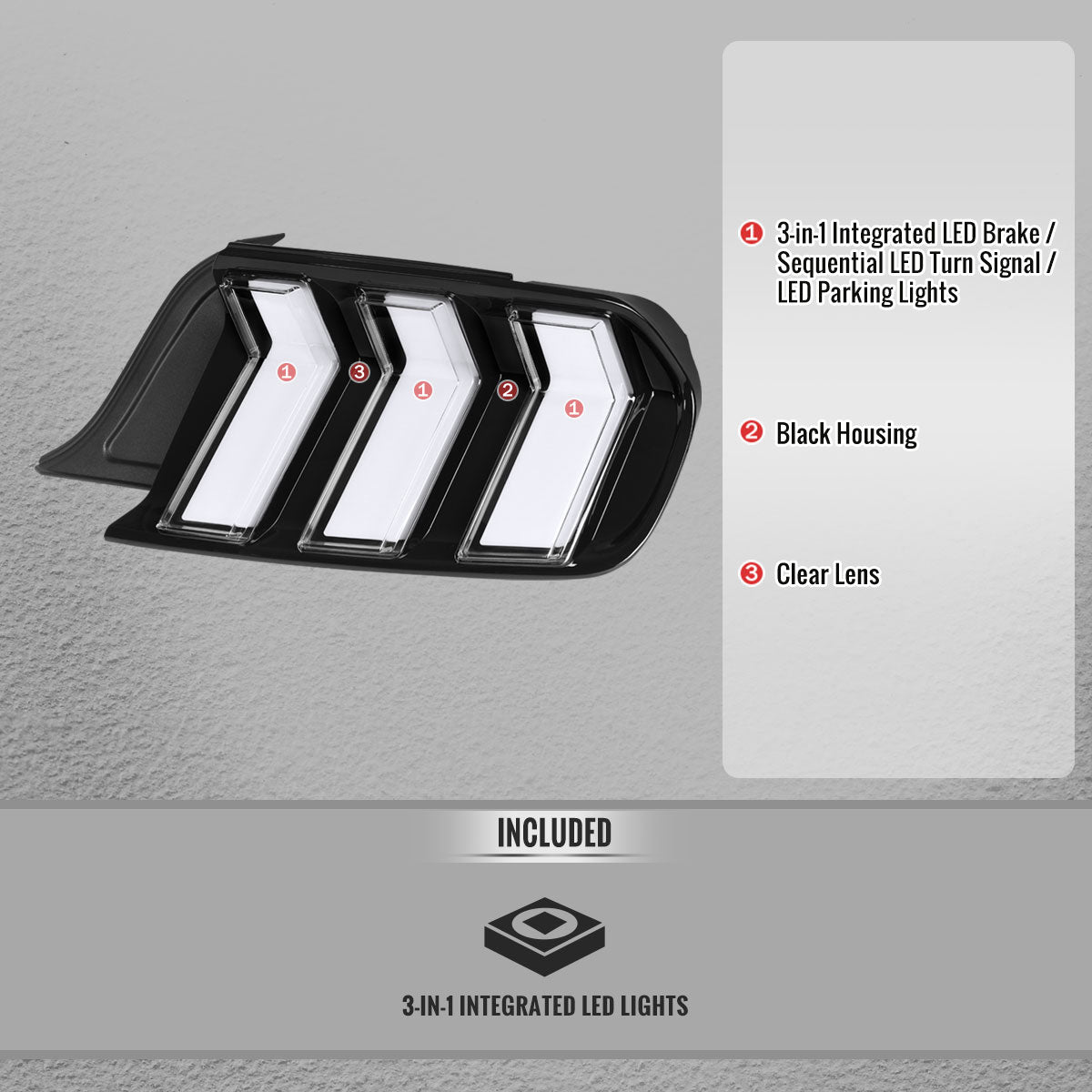 2015-2023 Ford Mustang S550 Sequential LED Turn Signal Tail Lights (Black Housing / Clear Lens)