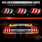 2015-2023 Ford Mustang S550 Sequential LED Turn Signal Euro Tail Lights (Black Housing / Clear Lens)