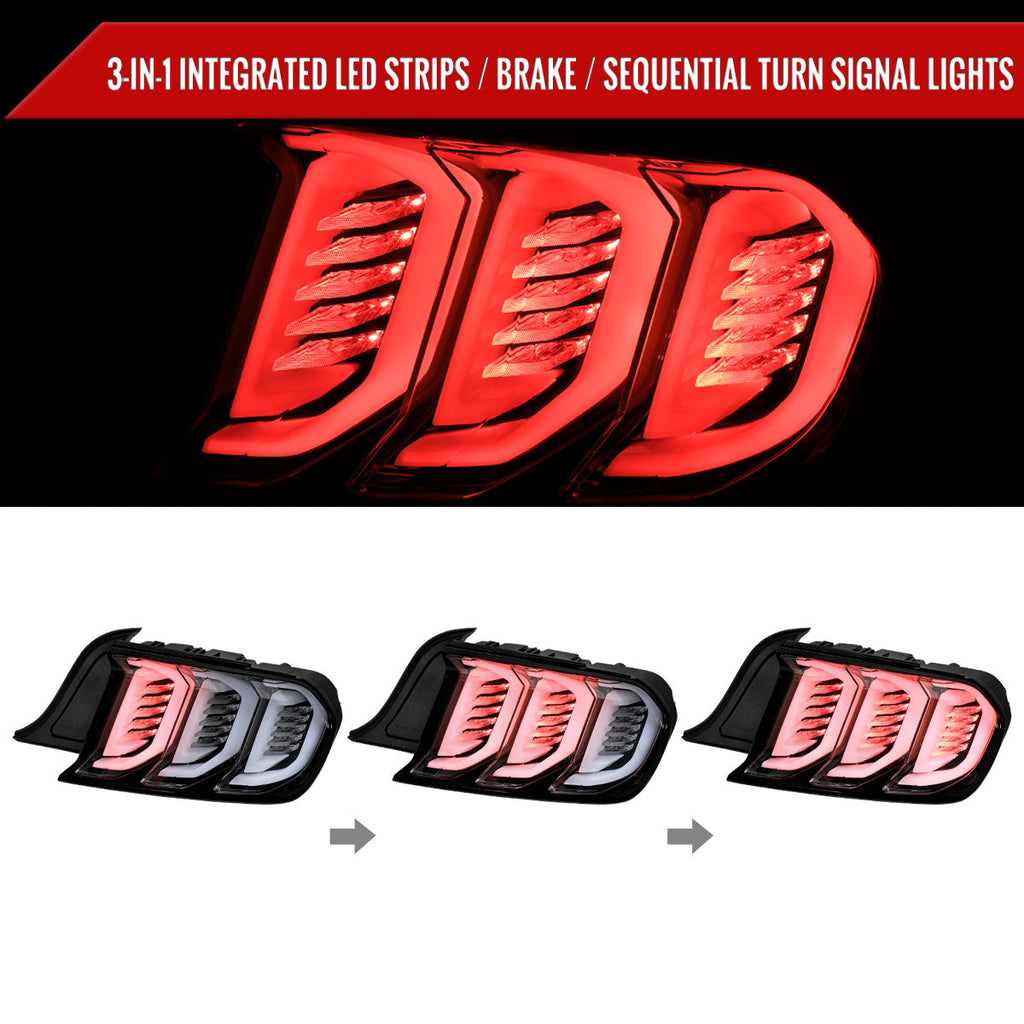 2015-2023 Ford Mustang S550 Sequential Signal LED Tail Lights (Jet Black Housing / Clear Lens)